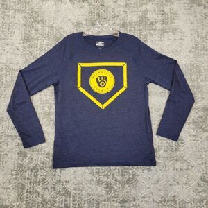 Milwaukee Brewers Shirt Men’s Medium Blue Athletic MLB Long Sleeve Home Plate